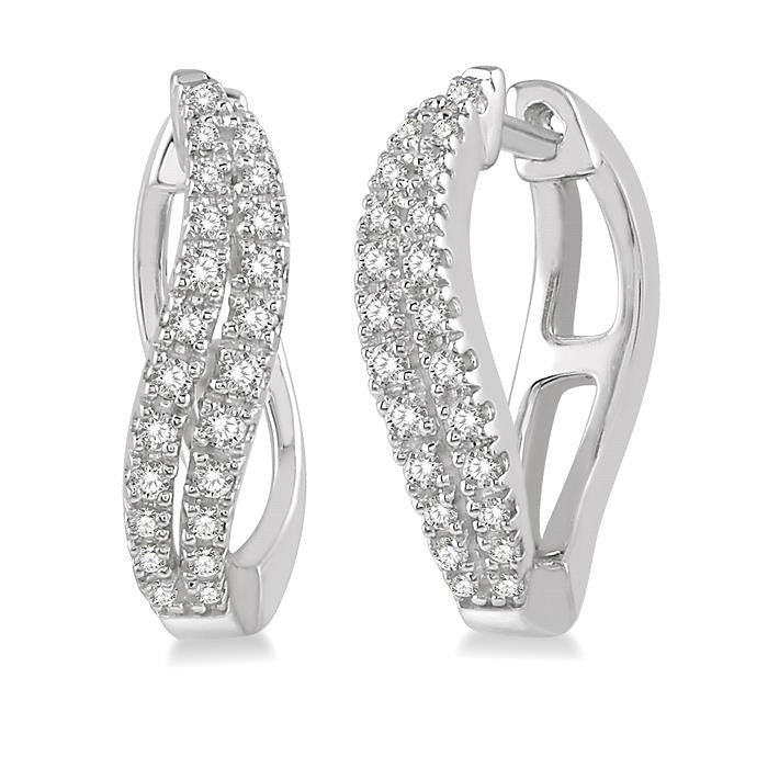 1/4 Ctw Curved Leaf Round Cut Diamond Hoop Earrings in 10K White Gold