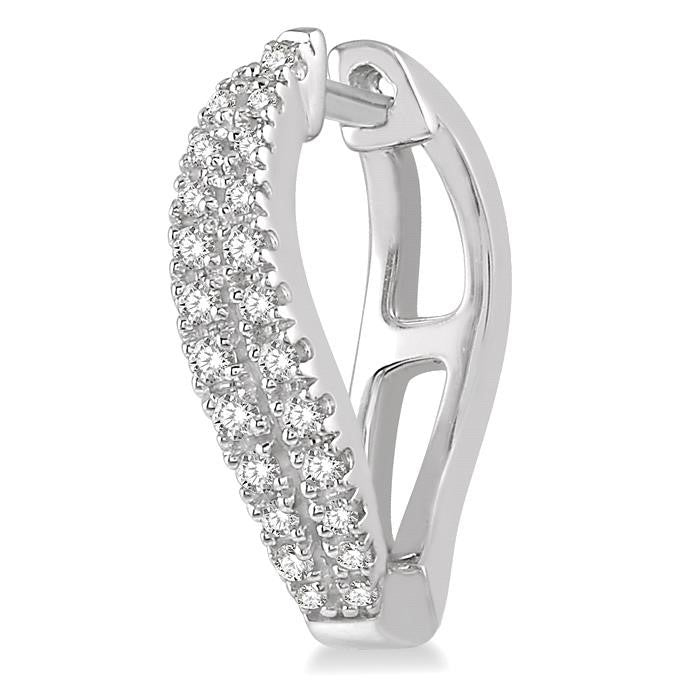 1/4 Ctw Curved Leaf Round Cut Diamond Hoop Earrings in 10K White Gold