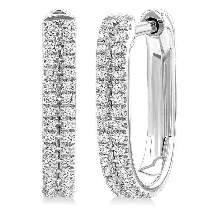 1/5 Ctw Twin Row Round Cut Diamond Fashion Hoop Earrings in 10K White Gold