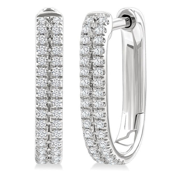 1/5 Ctw Twin Row Round Cut Diamond Fashion Hoop Earrings in 10K White Gold