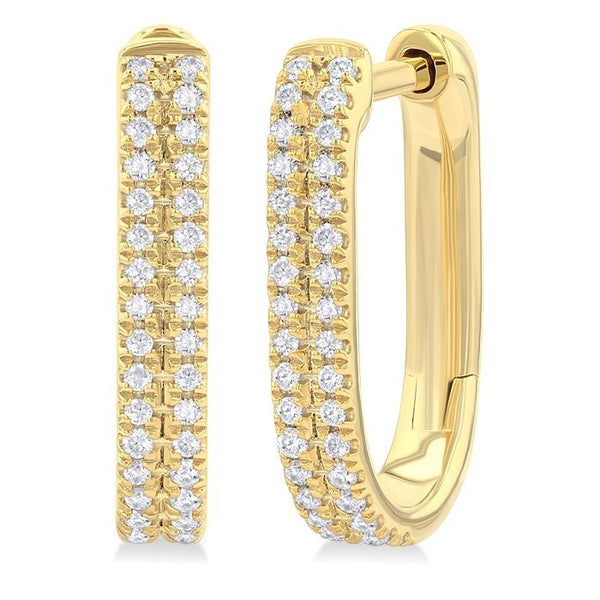 1/5 Ctw Twin Row Round Cut Diamond Fashion Hoop Earrings in 10K Yellow Gold
