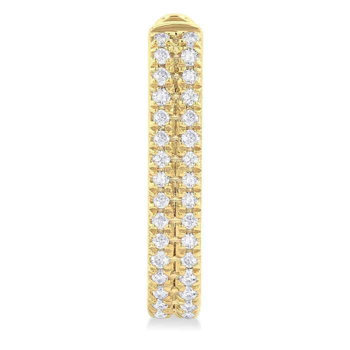 1/5 Ctw Twin Row Round Cut Diamond Fashion Hoop Earrings in 10K Yellow Gold