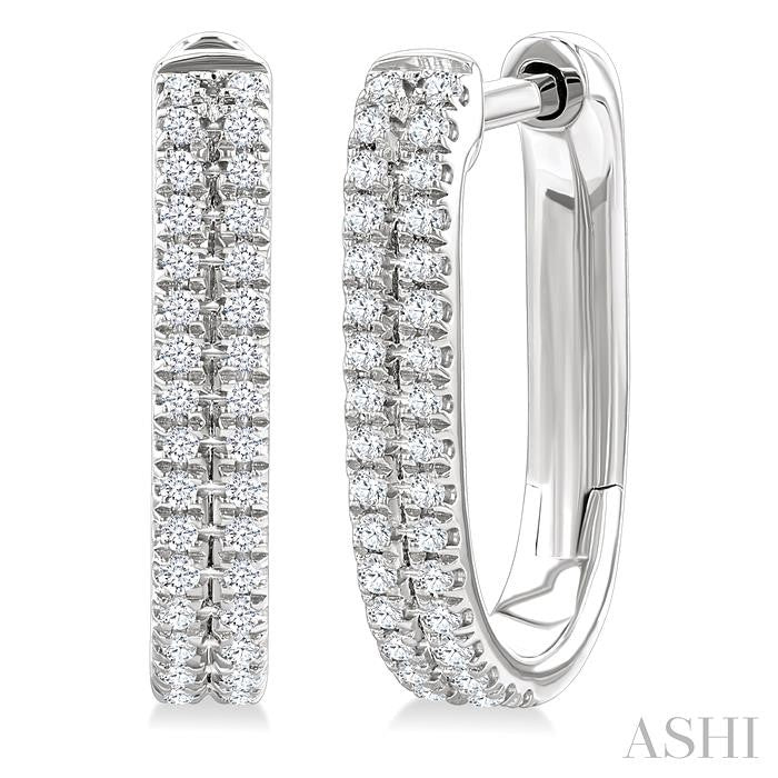 1/5 Ctw Twin Row Round Cut Diamond Fashion Hoop Earrings in 10K White Gold