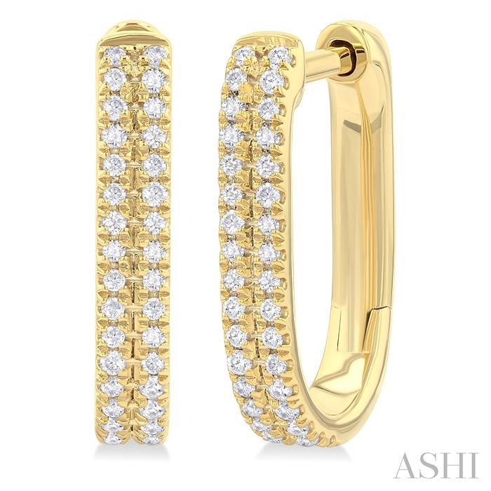 1/5 Ctw Twin Row Round Cut Diamond Fashion Hoop Earrings in 10K Yellow Gold