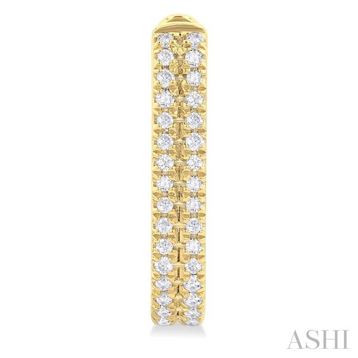 1/5 Ctw Twin Row Round Cut Diamond Fashion Hoop Earrings in 10K Yellow Gold