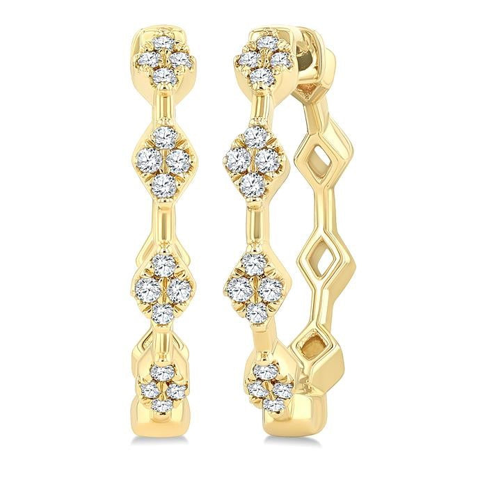 1/6 Ctw Geometric Shape Round Cut Diamond Fashion Hoop Earrings in 10K Yellow Gold