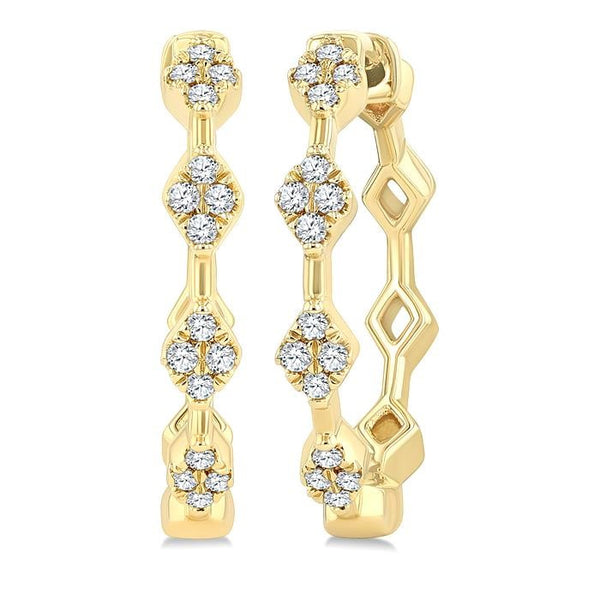 1/6 Ctw Geometric Shape Round Cut Diamond Fashion Hoop Earrings in 10K Yellow Gold