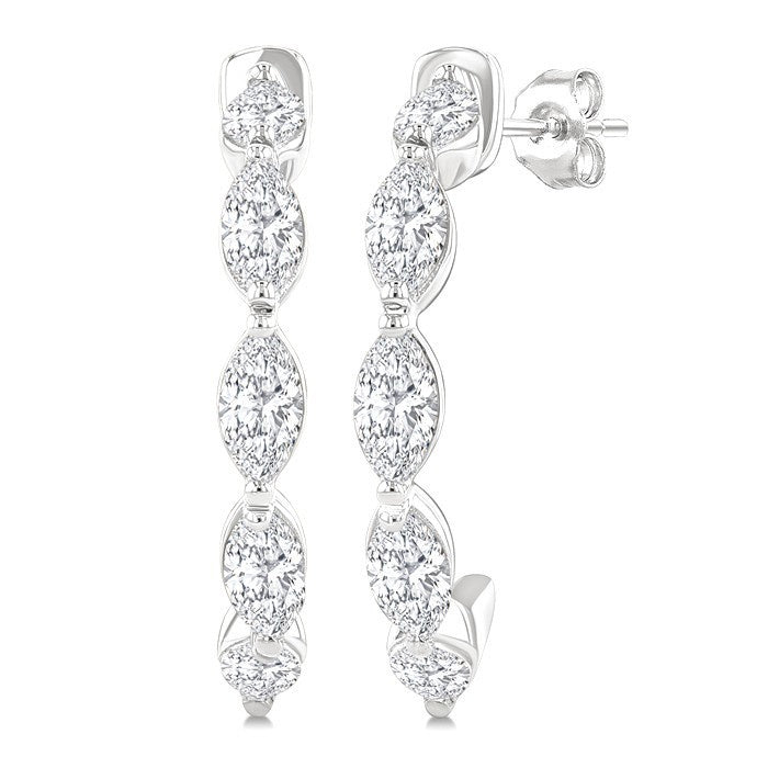 3/4 Ctw Marquise Cut Diamond Fashion Half Hoop Earrings in 14K White Gold