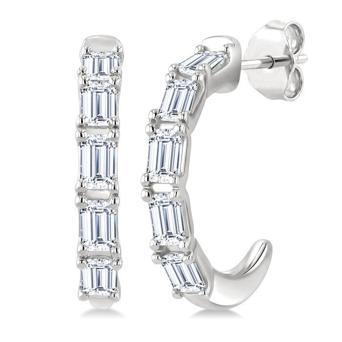 3/4 Ctw Octagon Cut Diamond Link Fashion Half Hoop Earrings in 14K White Gold