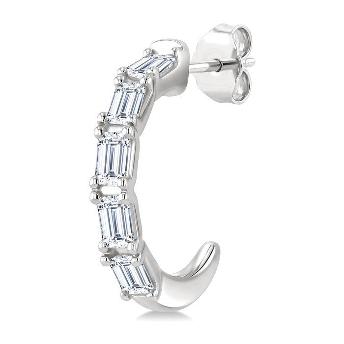 3/4 Ctw Octagon Cut Diamond Link Fashion Half Hoop Earrings in 14K White Gold