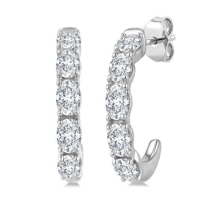 3/4 Ctw Oval Cut Diamond Link Fashion Half Hoop Earrings in 14K White Gold