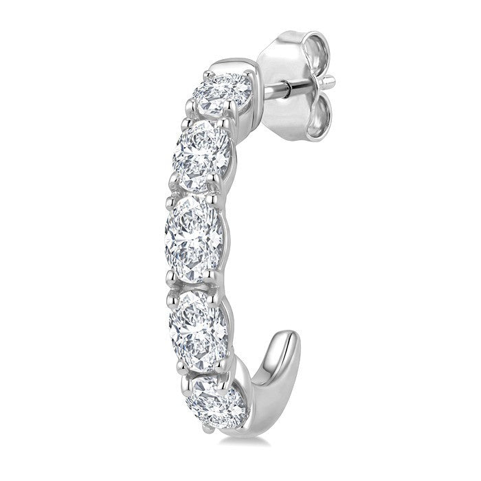 3/4 Ctw Oval Cut Diamond Link Fashion Half Hoop Earrings in 14K White Gold