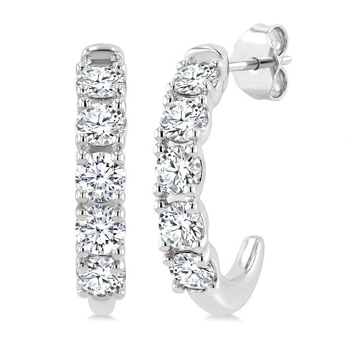 3/4 Ctw Round Cut Diamond Link Fashion Half Hoop Earrings in 14K White Gold