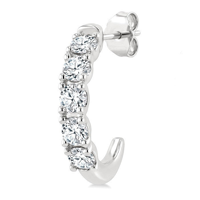 3/4 Ctw Round Cut Diamond Link Fashion Half Hoop Earrings in 14K White Gold