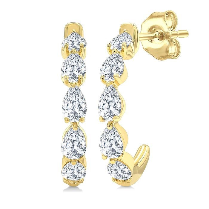 3/4 Ctw Pear Cut Diamond Link Fashion Half Hoop Earrings in 14K Yellow Gold