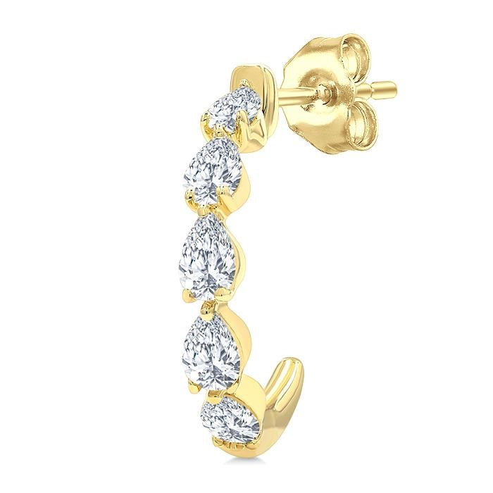 3/4 Ctw Pear Cut Diamond Link Fashion Half Hoop Earrings in 14K Yellow Gold
