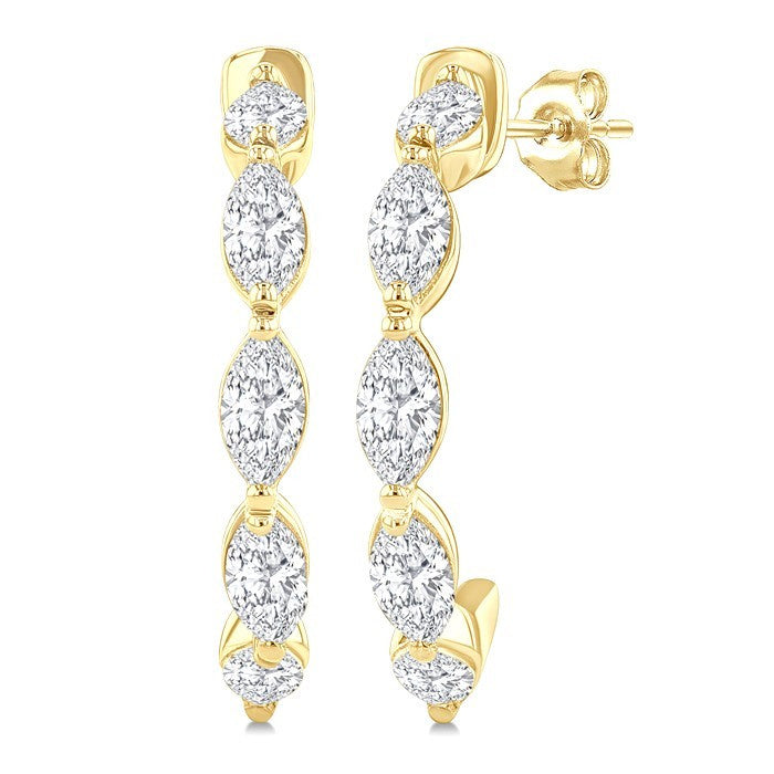 3/4 Ctw Marquise Cut Diamond Fashion Half Hoop Earrings in 14K Yellow Gold