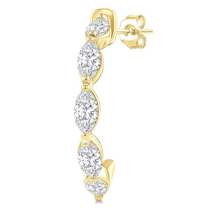 3/4 Ctw Marquise Cut Diamond Fashion Half Hoop Earrings in 14K Yellow Gold