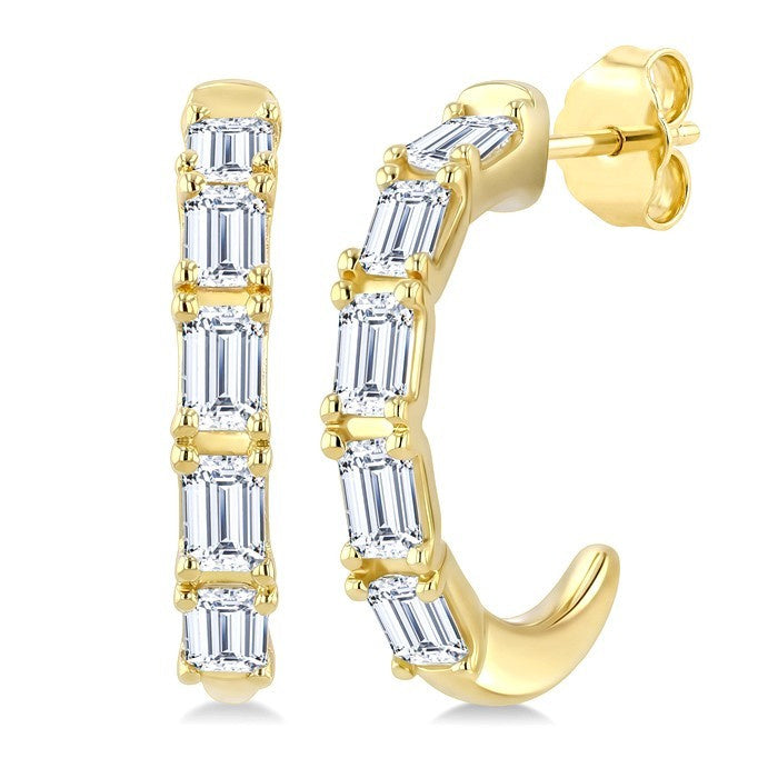 3/4 Ctw Octagon Cut Diamond Link Fashion Half Hoop Earrings in 14K Yellow Gold