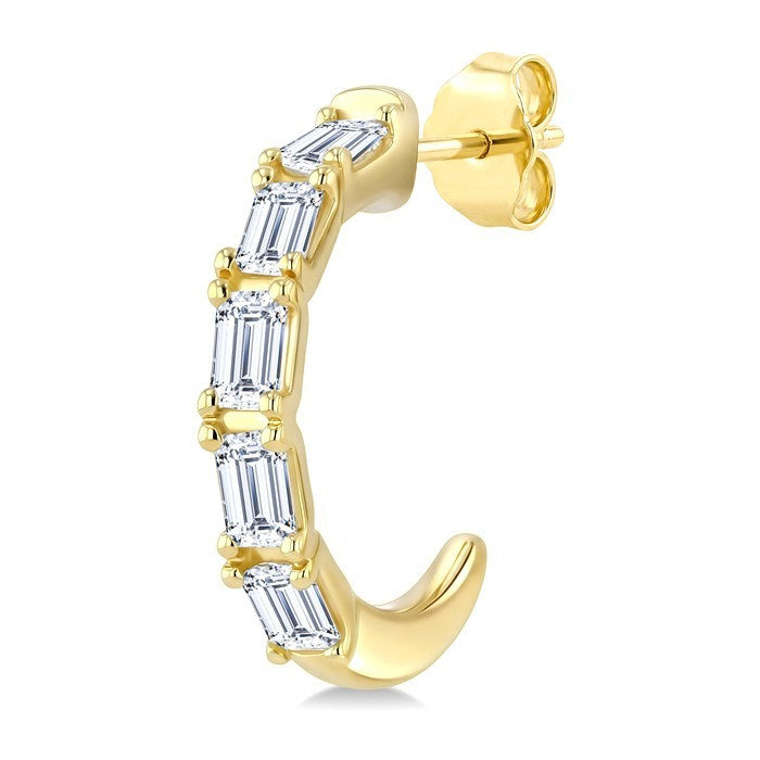 3/4 Ctw Octagon Cut Diamond Link Fashion Half Hoop Earrings in 14K Yellow Gold