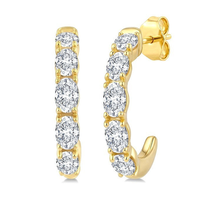 3/4 Ctw Oval Cut Diamond Link Fashion Half Hoop Earrings in 14K Yellow Gold
