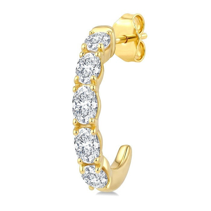 3/4 Ctw Oval Cut Diamond Link Fashion Half Hoop Earrings in 14K Yellow Gold