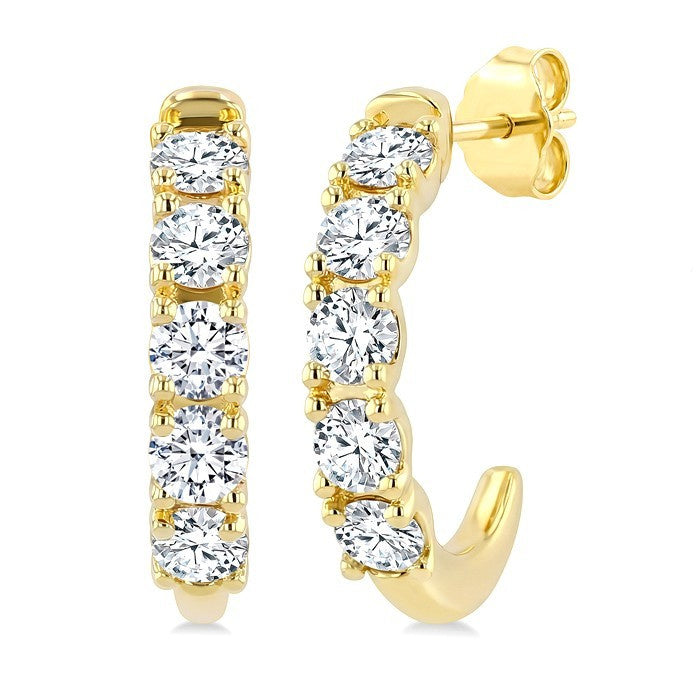 3/4 Ctw Round Cut Diamond Link Fashion Half Hoop Earrings in 14K Yellow Gold