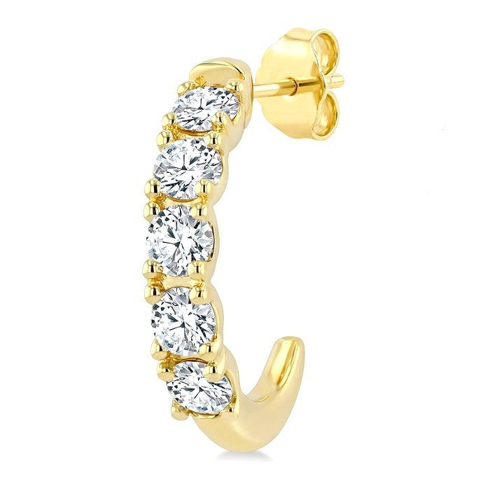 3/4 Ctw Round Cut Diamond Link Fashion Half Hoop Earrings in 14K Yellow Gold