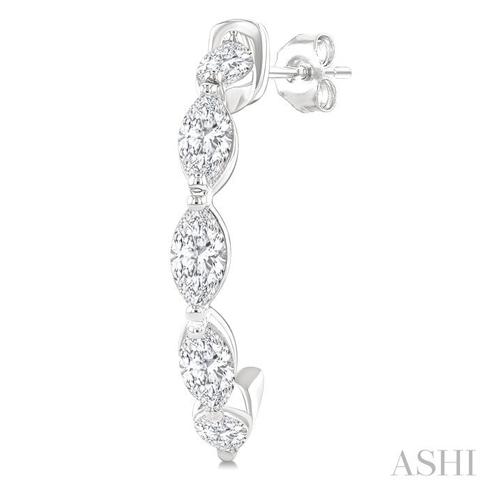 3/4 Ctw Marquise Cut Diamond Fashion Half Hoop Earrings in 14K White Gold