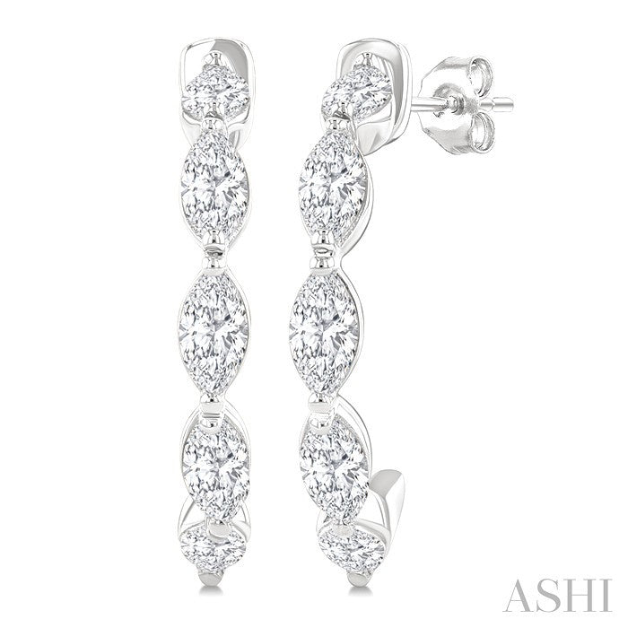 3/4 Ctw Marquise Cut Diamond Fashion Half Hoop Earrings in 14K White Gold