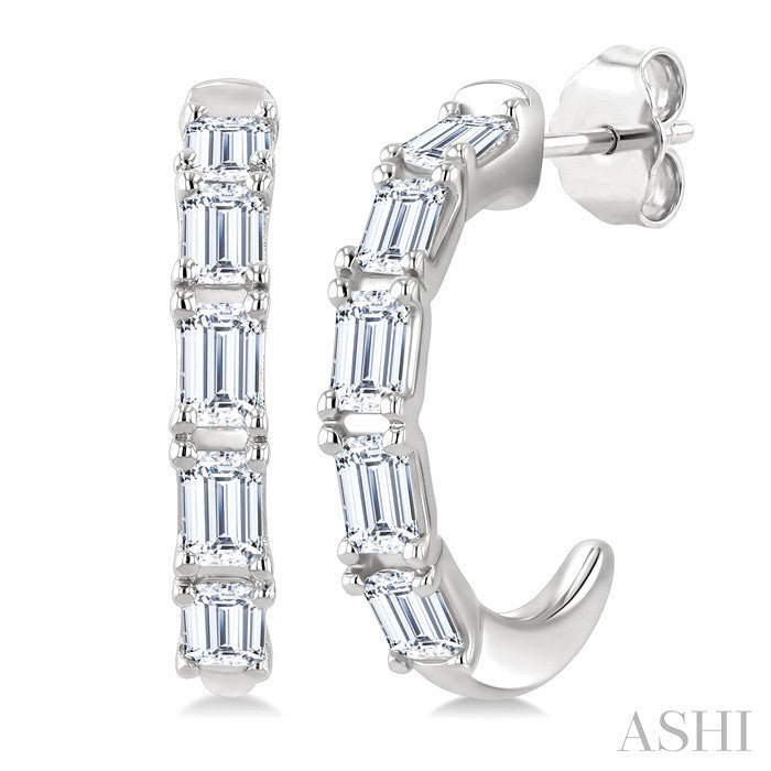 3/4 Ctw Octagon Cut Diamond Link Fashion Half Hoop Earrings in 14K White Gold