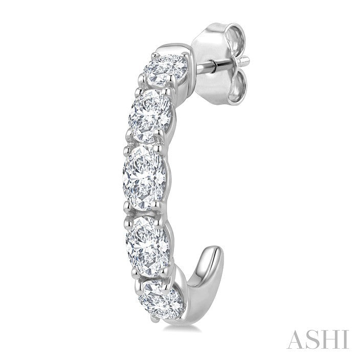 3/4 Ctw Oval Cut Diamond Link Fashion Half Hoop Earrings in 14K White Gold