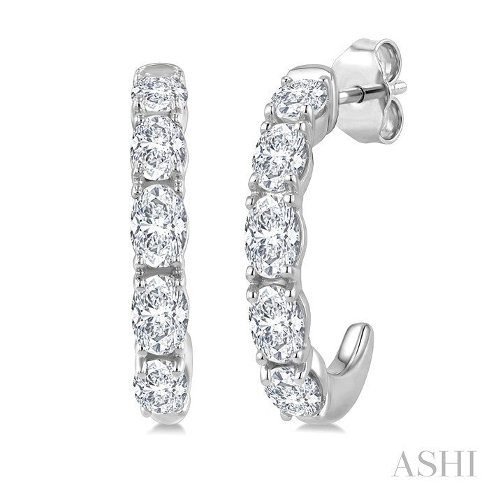 3/4 Ctw Oval Cut Diamond Link Fashion Half Hoop Earrings in 14K White Gold