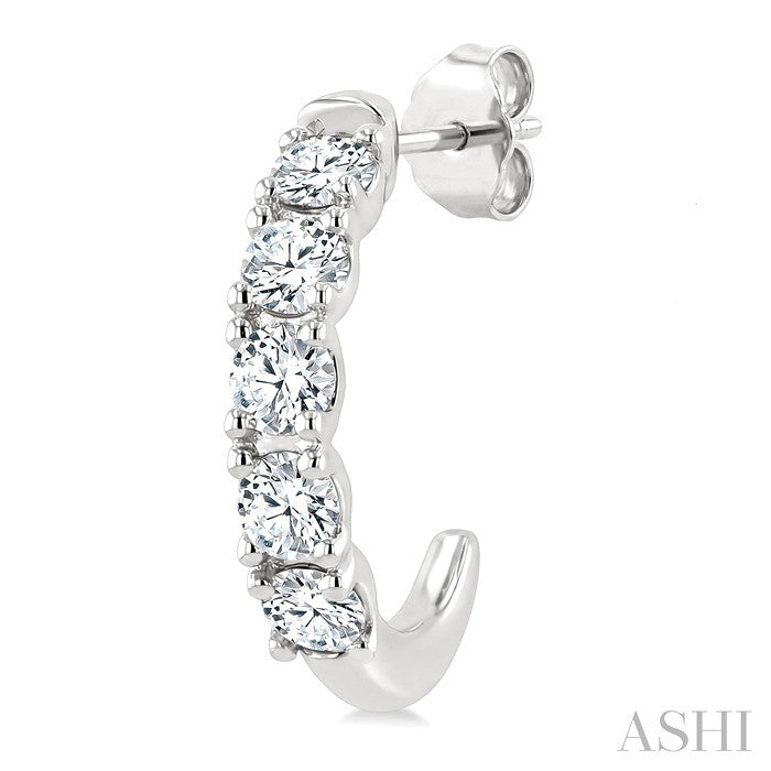 3/4 Ctw Round Cut Diamond Link Fashion Half Hoop Earrings in 14K White Gold