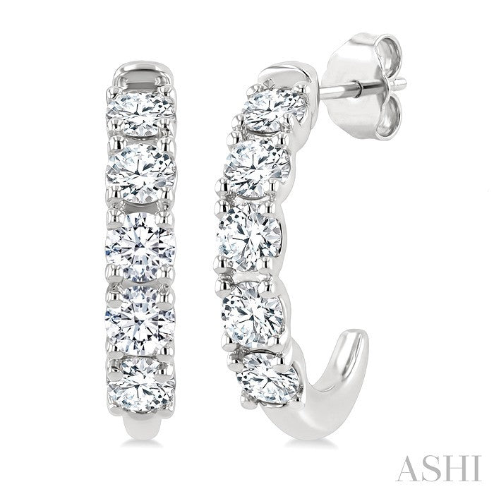 3/4 Ctw Round Cut Diamond Link Fashion Half Hoop Earrings in 14K White Gold