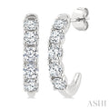 3/4 Ctw Round Cut Diamond Link Fashion Half Hoop Earrings in 14K White Gold