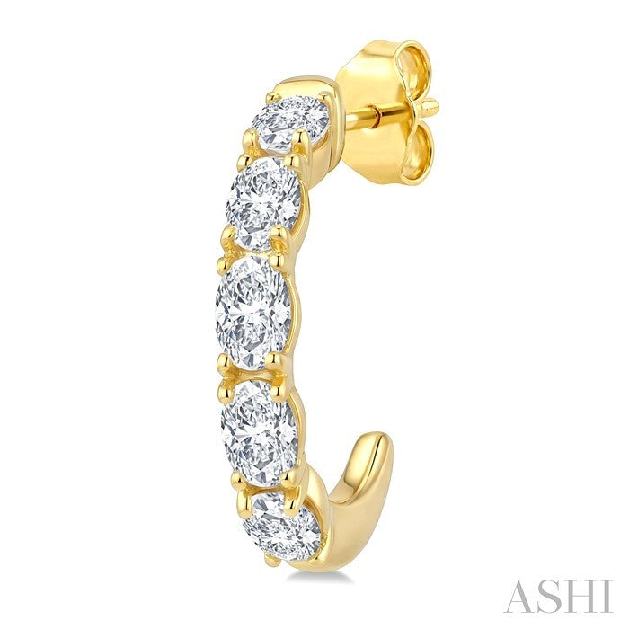3/4 Ctw Oval Cut Diamond Link Fashion Half Hoop Earrings in 14K Yellow Gold