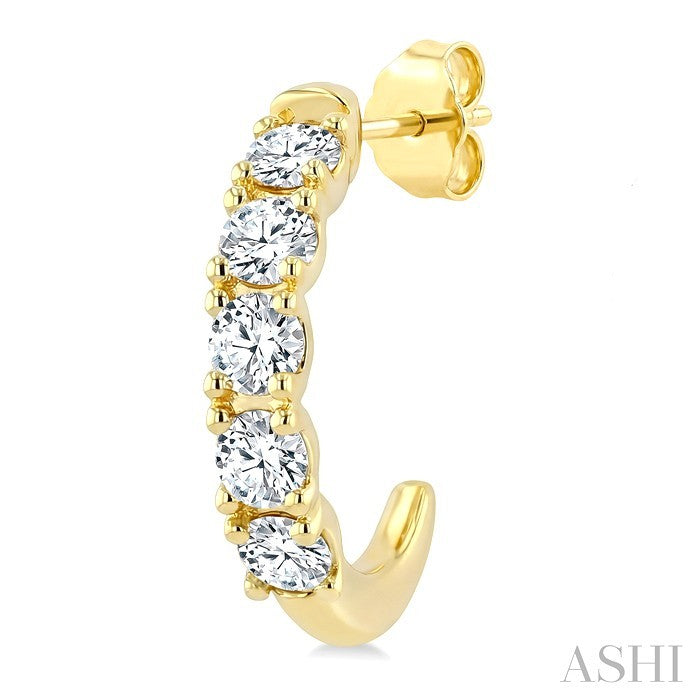 3/4 Ctw Round Cut Diamond Link Fashion Half Hoop Earrings in 14K Yellow Gold