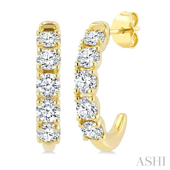 3/4 Ctw Round Cut Diamond Link Fashion Half Hoop Earrings in 14K Yellow Gold