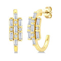 1/2 Ctw Fusion Baguette and Round Cut Diamond Fashion Half Hoop Earrings in 14K Yellow Gold
