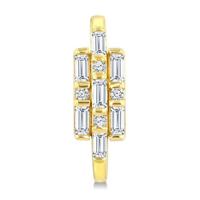 1/2 Ctw Fusion Baguette and Round Cut Diamond Fashion Half Hoop Earrings in 14K Yellow Gold