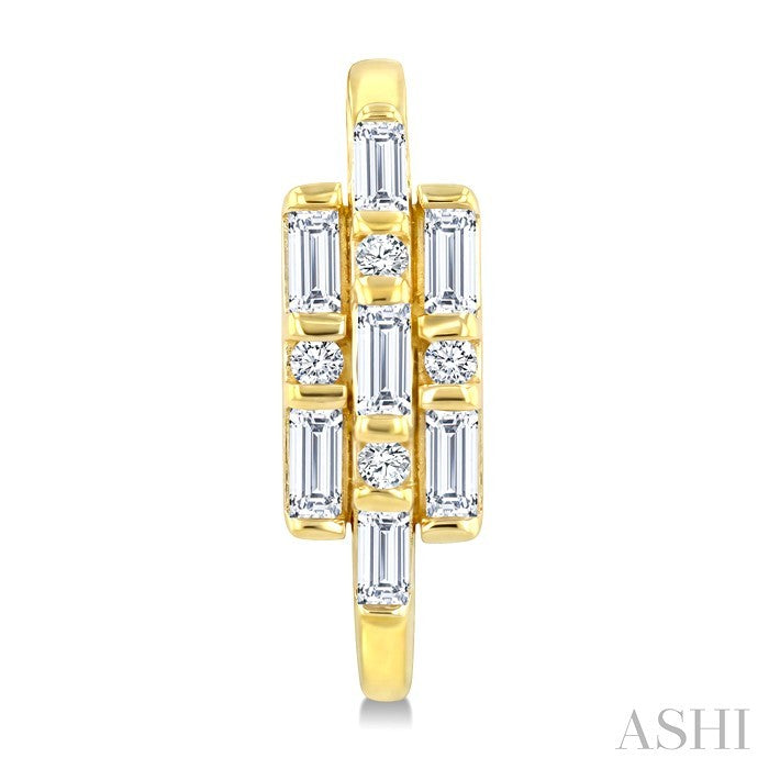 1/2 Ctw Fusion Baguette and Round Cut Diamond Fashion Half Hoop Earrings in 14K Yellow Gold
