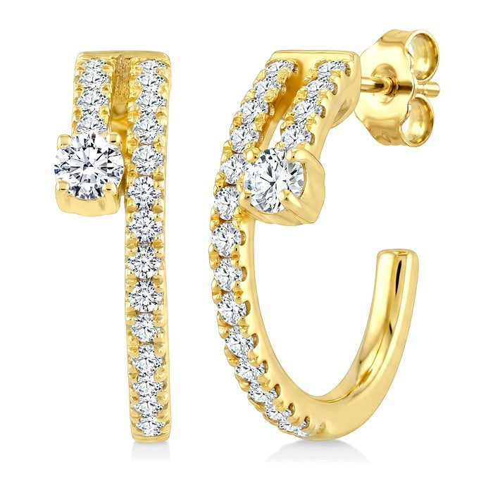 1/2 Ctw Round Cut Diamond Fashion Half Hoop Earrings in 14K Yellow Gold
