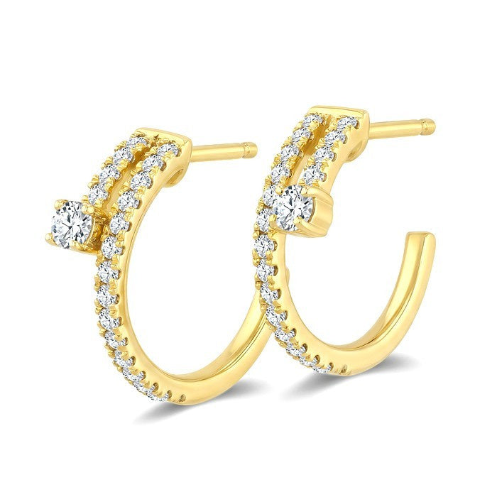 1/2 Ctw Round Cut Diamond Fashion Half Hoop Earrings in 14K Yellow Gold