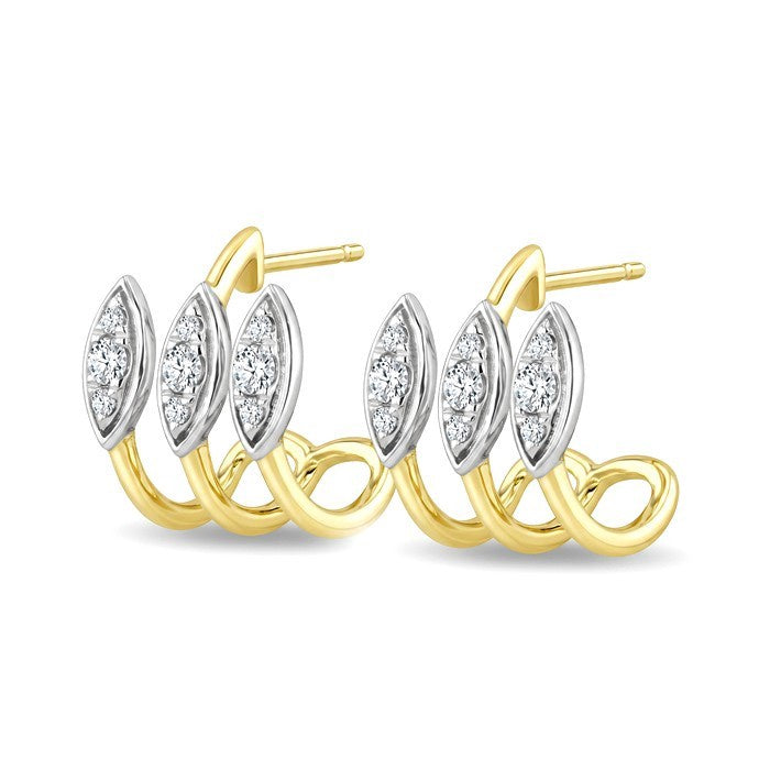 1/5 Ctw Round Cut Diamond Marquise Shape 3 Row Fashion Earrings in 10K Yellow and White Gold