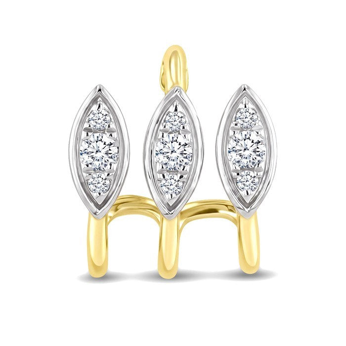1/5 Ctw Round Cut Diamond Marquise Shape 3 Row Fashion Earrings in 10K Yellow and White Gold