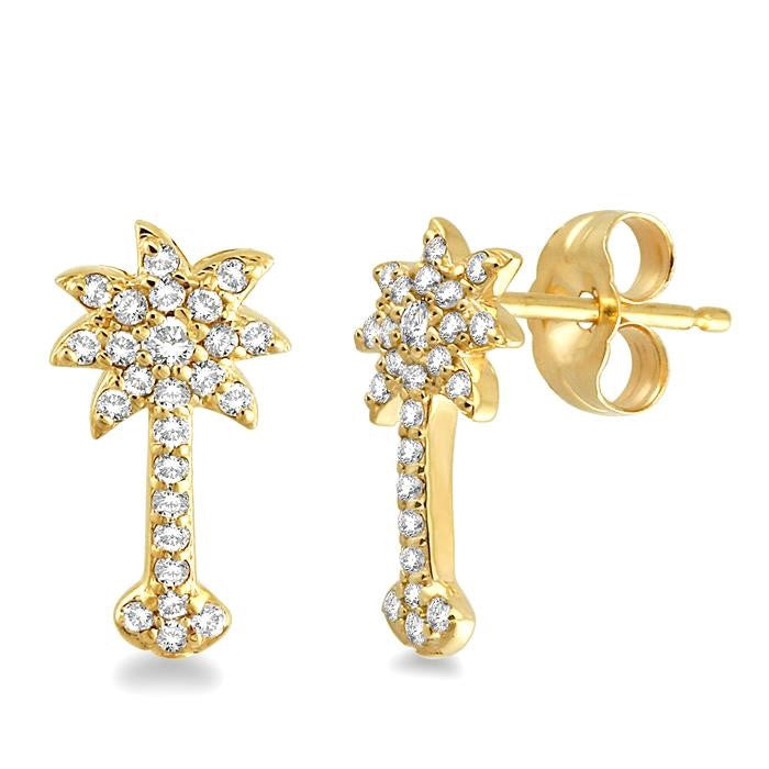 1/4 Ctw Round Cut Diamond Palm Tree Earrings in 14K Yellow Gold