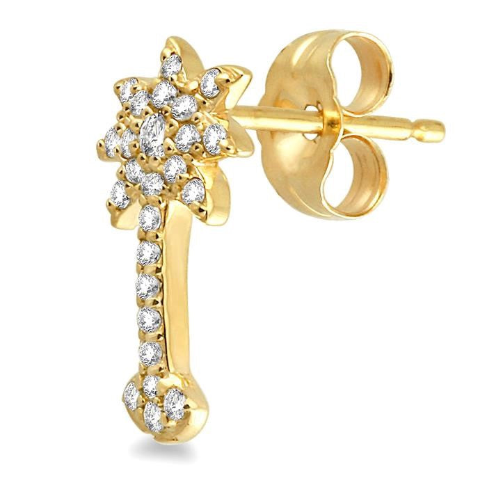 1/4 Ctw Round Cut Diamond Palm Tree Earrings in 14K Yellow Gold