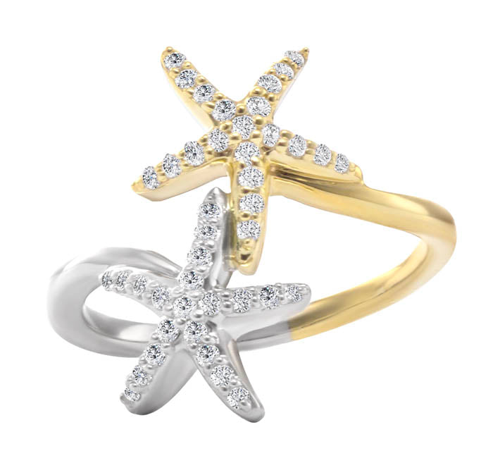 Diamond two-tone starfish ring