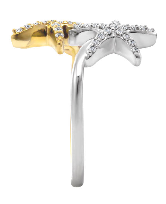 Diamond two-tone starfish ring side view